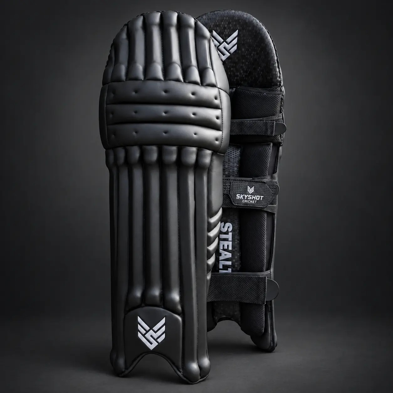 Skyshot Stealth Cricket Pads | Players Grade Batting Leg guards (Black)